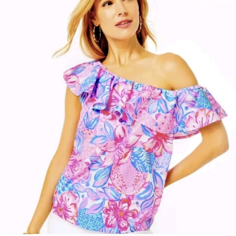 Lilly Pulitzer Zeldie One Shoulder Ruffle Top Sz S